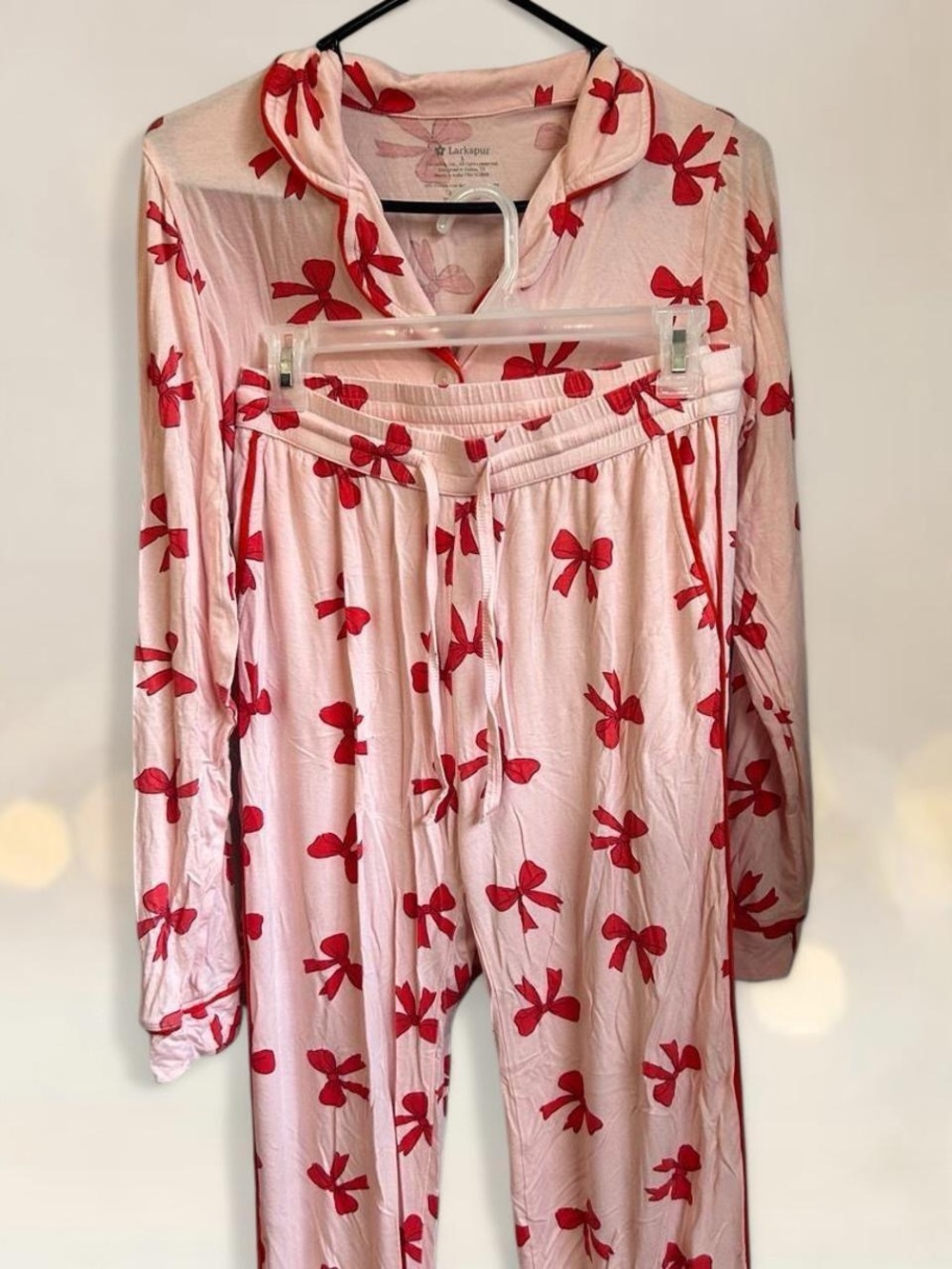 Victoria’s Secret Larkspur Pink Pajama Set with Red Bow Print